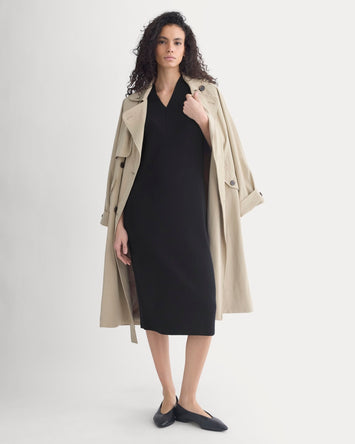Relaxed V-Neck Midi Sweater Dress in Cotton Merino | Black