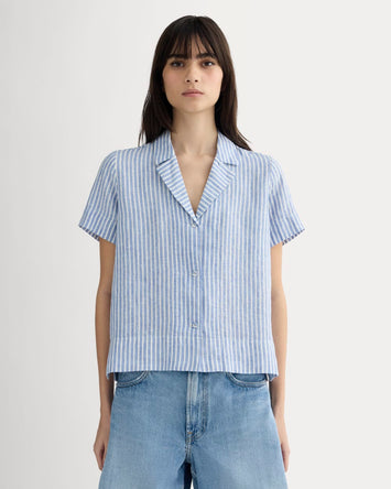 The Notch Shirt in Linen | Bluebell / Bone