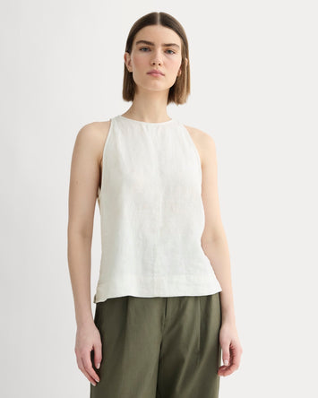 The Linen High-Neck Tank | Natural Chambray