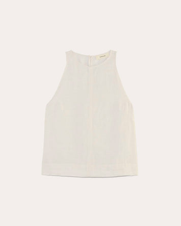 The Linen High-Neck Tank | Natural Chambray