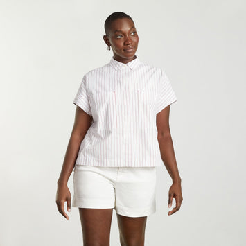 The Short-Sleeve Box Shirt | Red Pinstripe