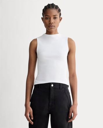 The Luxe Rib Funnel-Neck Tank | White