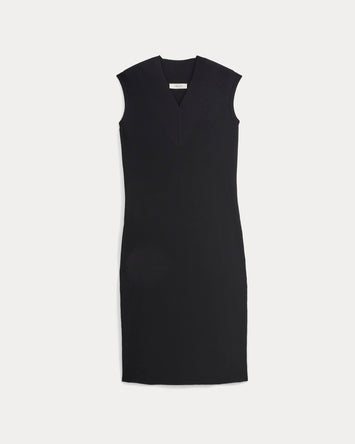 Relaxed V-Neck Midi Sweater Dress in Cotton Merino | Black