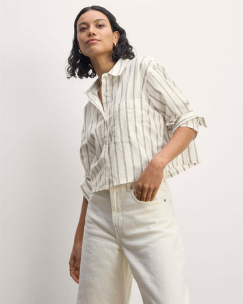 The Way-Short Shirt in Silky Cotton | Bone / Black