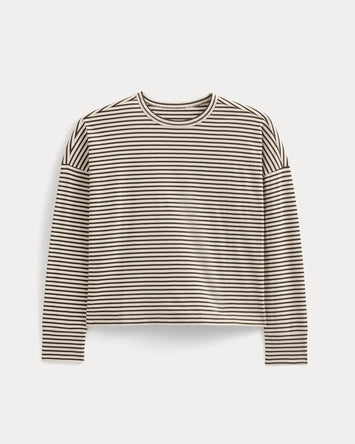 Oversized Boxy Crew in Essential Cotton | Bone / Pirate Black Stripe