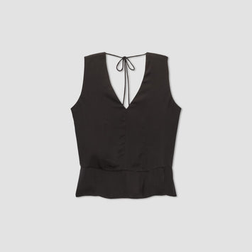 The Satin V-Neck Top | Black