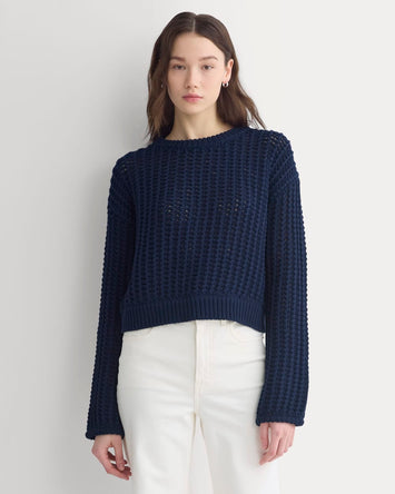Open-Knit Crew in Elevated Cotton | Navy