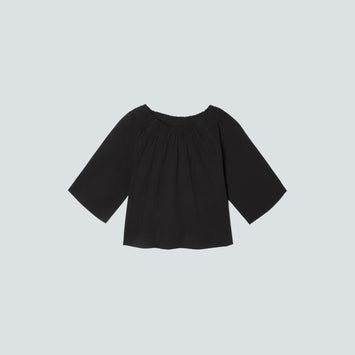 The Seersucker Gathered Tee | Black