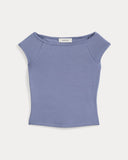 Boatneck Cap-Sleeve Top in Butterknit | Blue Dusk