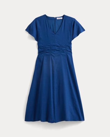 Cinched Dress in Stretch Linen | Estate Blue