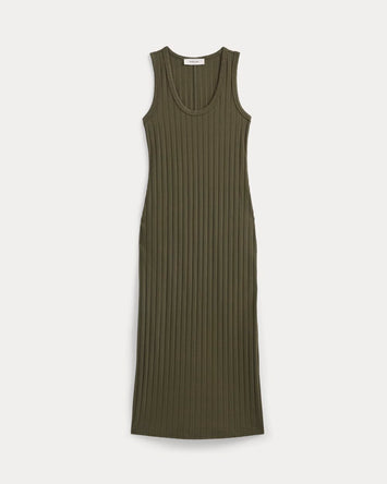 Scoop-Neck Midi Dress in Pointelle Knit | Olive Night