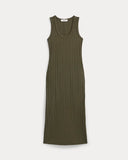 Scoop-Neck Midi Dress in Pointelle Knit | Olive Night