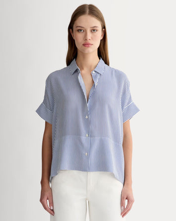 The Boxy Shirt in Washable Silk | Blue / White