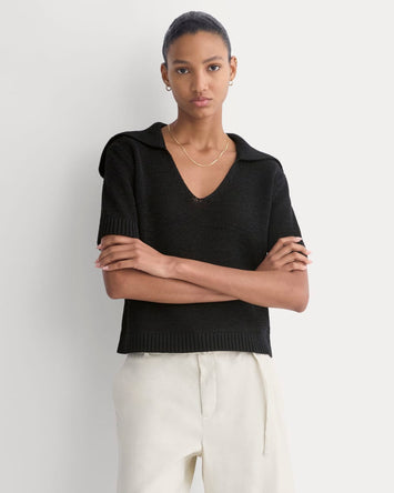 Open Collar Polo | Black