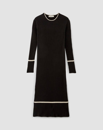 The Cotton Wide Rib Midi Dress | Black