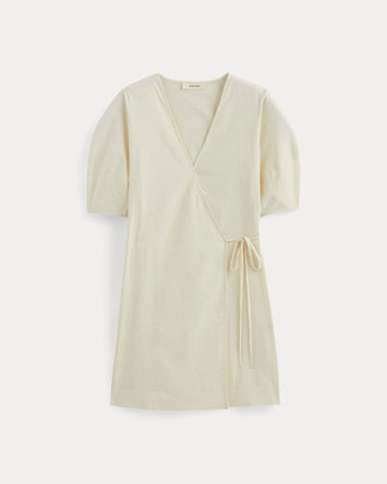 The Seersucker Mini Wrap Dress | Bone
