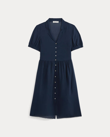 Notch Collar Shirtdress in Silk Georgette | Navy