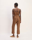 The Linen Side-Button Jumpsuit | Carob Brown