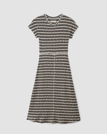 The Rib-Knit Cap-Sleeve Midi Dress | Bone / Black