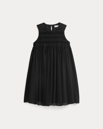 Twisted Pleated Mini Dress in Silk Georgette | Black