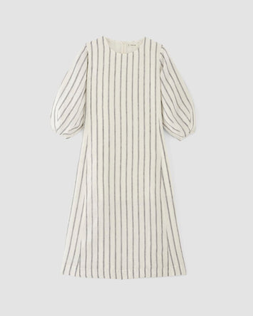 The Linen A-Line Midi Dress | Bone/Navy