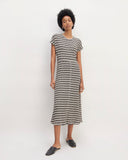 The Rib-Knit Cap-Sleeve Midi Dress | Bone / Black