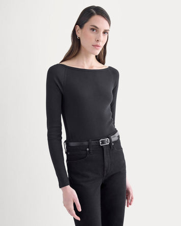Luxe Rib Boatneck Top |  Black