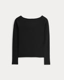 Luxe Rib Boatneck Top |  Black