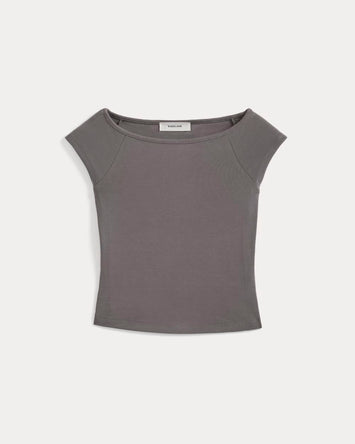 Boatneck Cap-Sleeve Top in Butterknit | Charcoal Grey