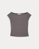 Boatneck Cap-Sleeve Top in Butterknit | Charcoal Grey