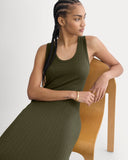 Scoop-Neck Midi Dress in Pointelle Knit | Olive Night