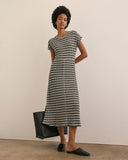 The Rib-Knit Cap-Sleeve Midi Dress | Bone / Black