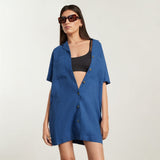 The Linen Workwear Dress | Deep Blue