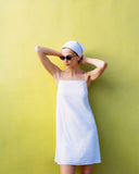 Mini Shift Dress in Stretch Linen | Bone