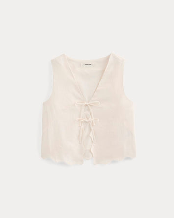 Tie-Front Scallop Tank in Linen | Bone