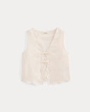 Tie-Front Scallop Tank in Linen | Bone