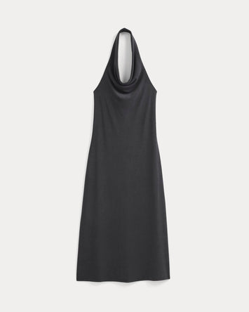 Cowlneck Halter Dress in Butterknit | Black