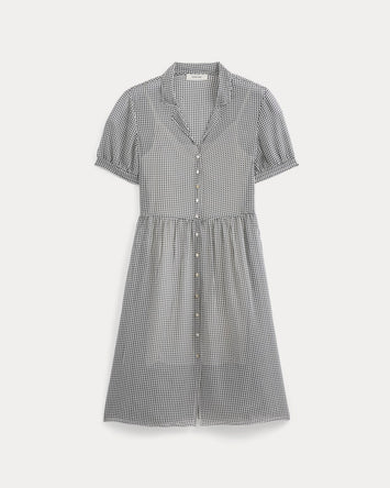 Notch Collar Shirtdress in Silk Georgette | Gardenia/Black Micro Dot