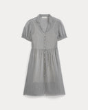 Notch Collar Shirtdress in Silk Georgette | Gardenia/Black Micro Dot