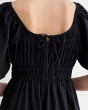 The Flutter-Sleeve Dress in Stretch Linen | Black