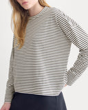 Oversized Boxy Crew in Essential Cotton | Bone / Pirate Black Stripe