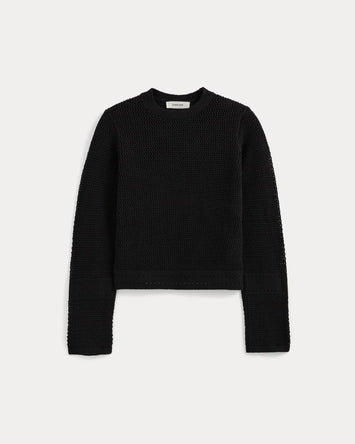 Open Knit Long-Sleeve Crew in Everyday Cotton | Black