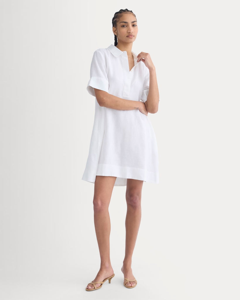 Mini Popover Shirtdress in Linen | White