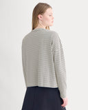 Oversized Boxy Crew in Essential Cotton | Bone / Pirate Black Stripe