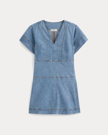 Denim Short-Sleeve Dress | Light Indigo