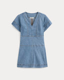 Denim Short-Sleeve Dress | Light Indigo